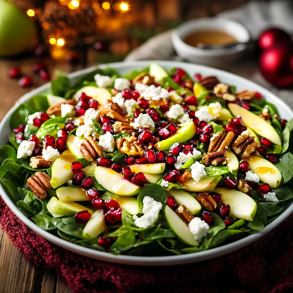 Festive Christmas salad with a tangy honey mustard dressing, perfect for holiday meals.