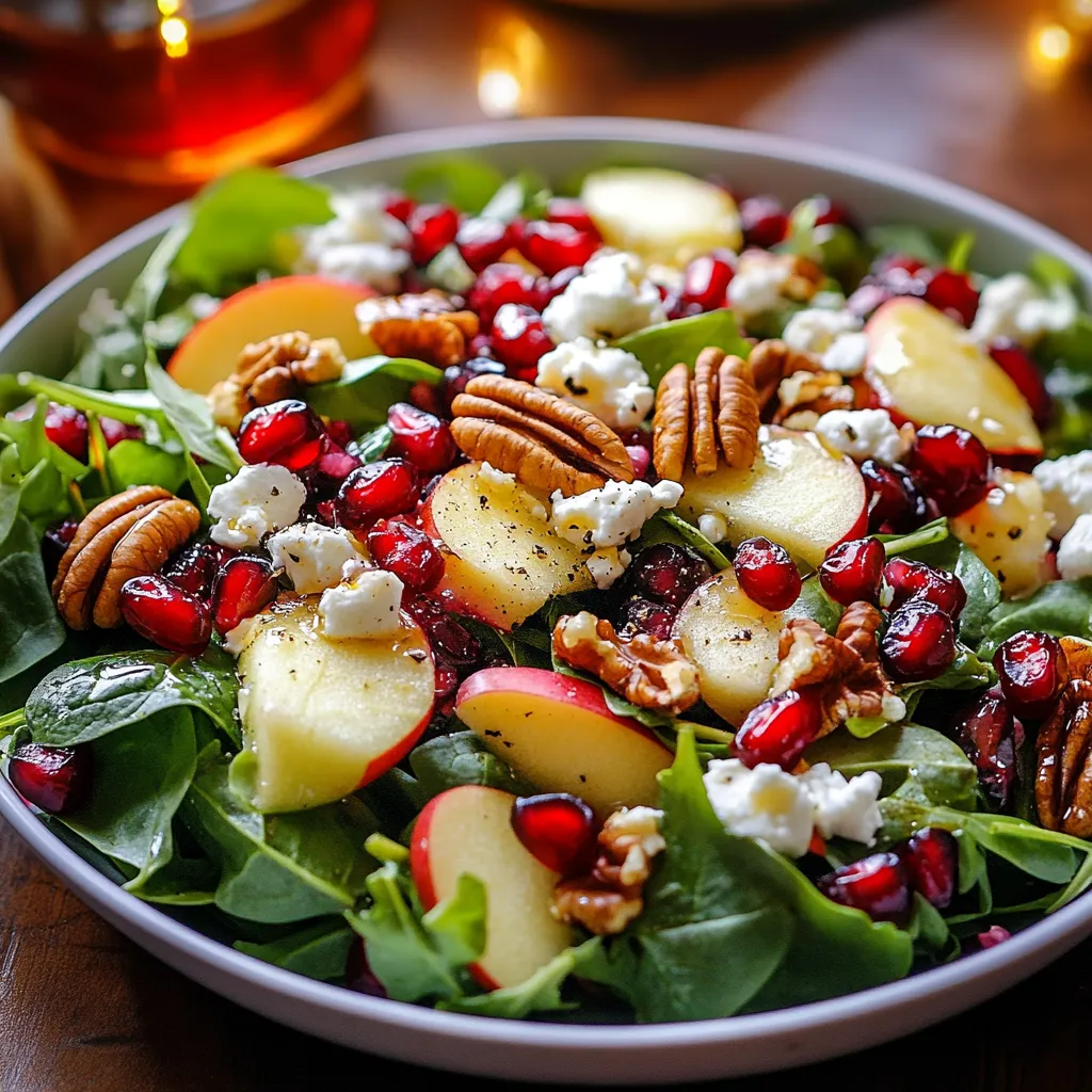 Delicious Christmas salad topped with honey mustard dressing, ideal for your holiday table.