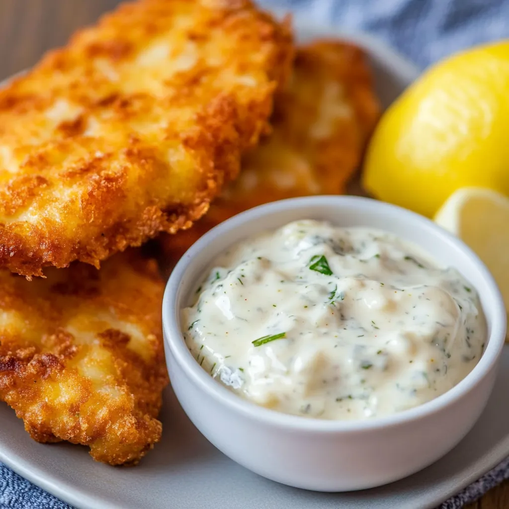 Homemade tartar sauce with a perfect balance of pickles and lemon.