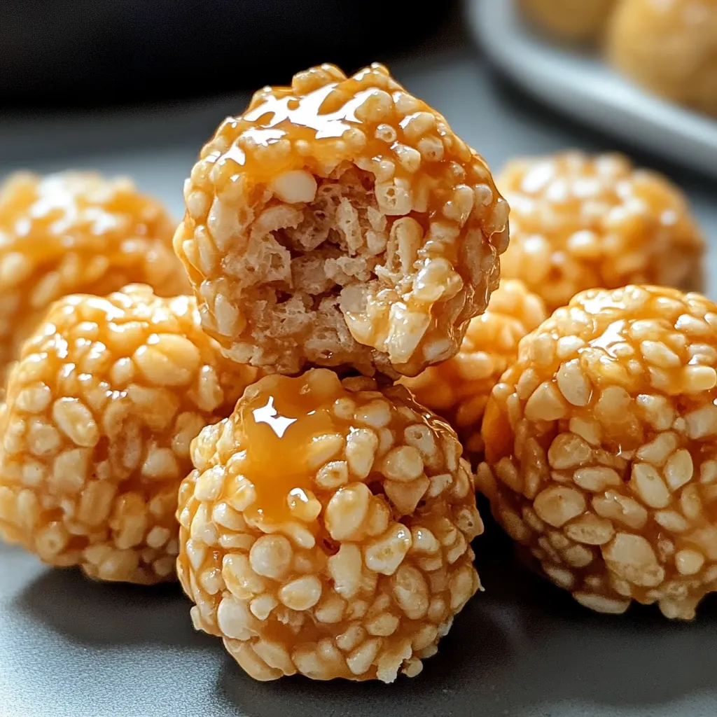 Caramel marshmallow Rice Krispie balls, a delightful treat for all ages.