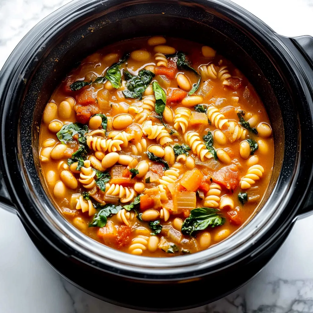 Crockpot Hearty Italian White Bean Soup with Pasta