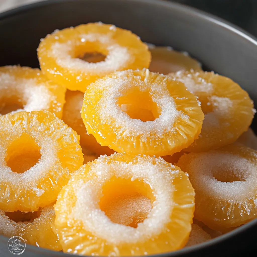 Bright and flavorful candied pineapple rings, a tropical treat for any occasion.