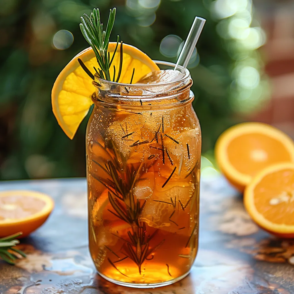 Refreshing orange rosemary iced tea, a perfect blend of citrus and herbal flavors.