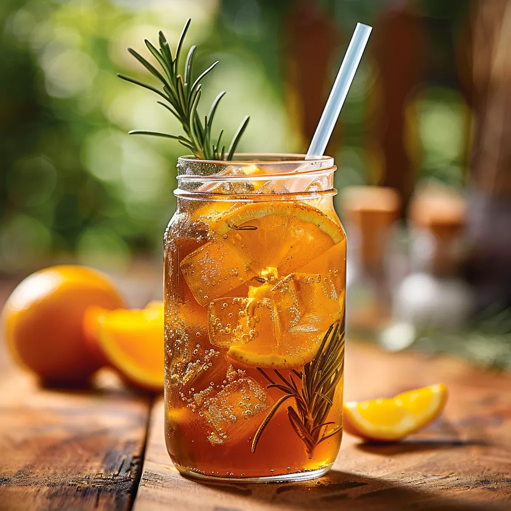 Crisp orange rosemary iced tea, a delightful drink for warm days.