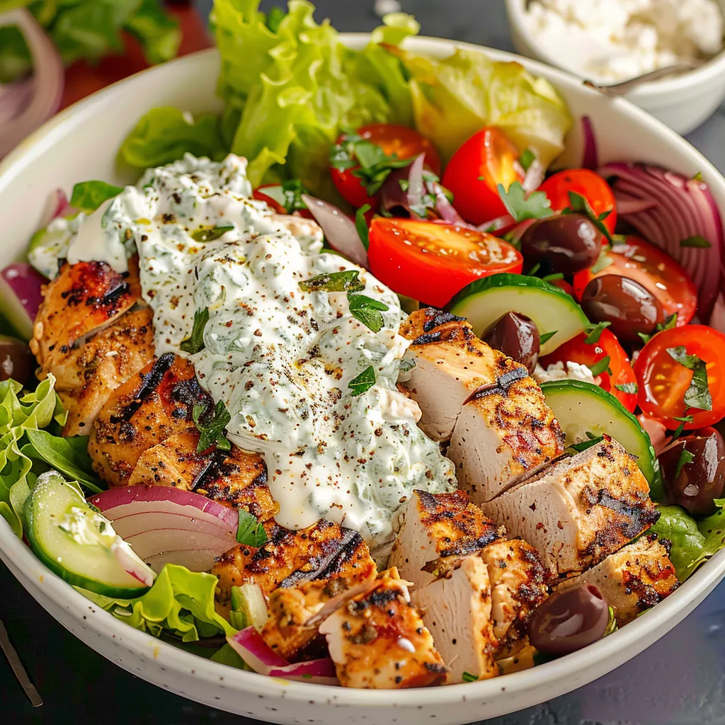 Fresh and tangy tzatziki chicken salad, perfect for wraps or as a light meal.