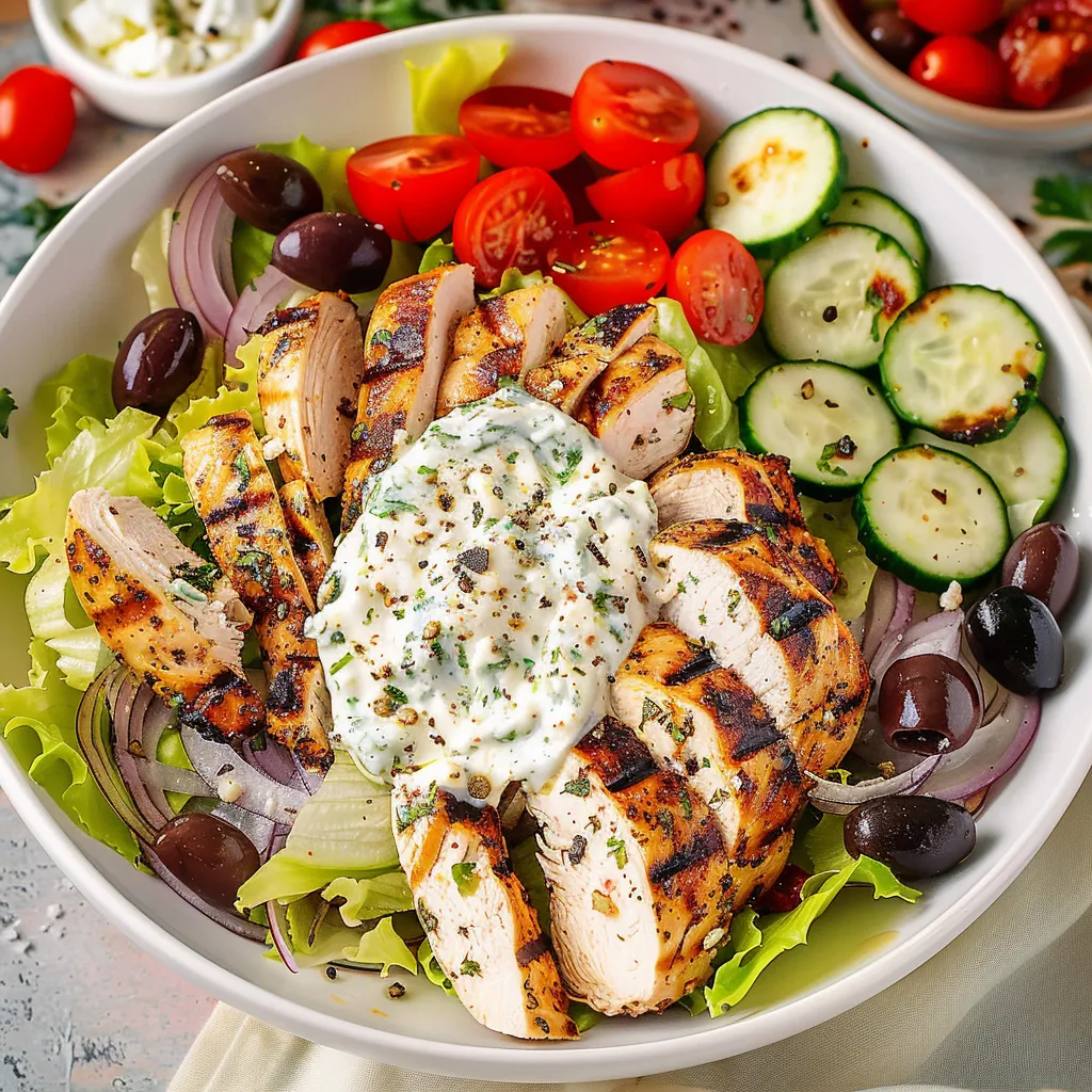 Tzatziki chicken salad with a refreshing mix of herbs and tender chicken.