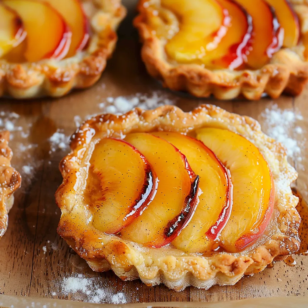 Sweet mini tarts filled with peaches and cream cheese, a delightful bite-sized dessert.