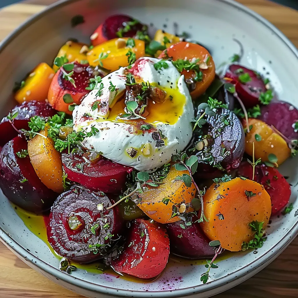 Roasted beets with burrata, a vibrant and delicious salad for any occasion.