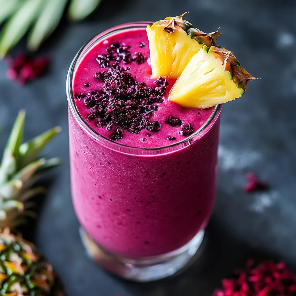 Refreshing hibiscus tea pineapple smoothie, a vibrant and tropical drink.