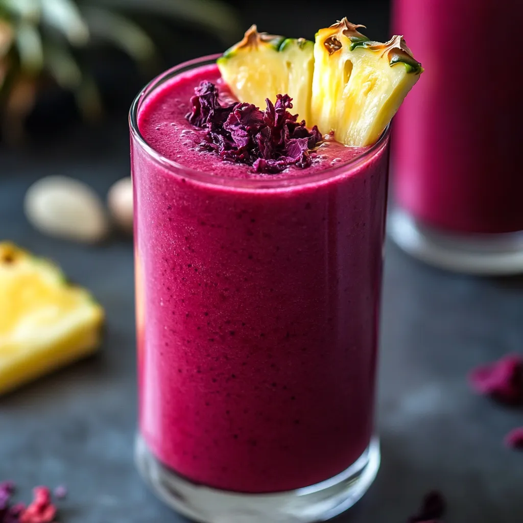 Hibiscus tea pineapple smoothie, a healthy and colorful drink for any time of day.