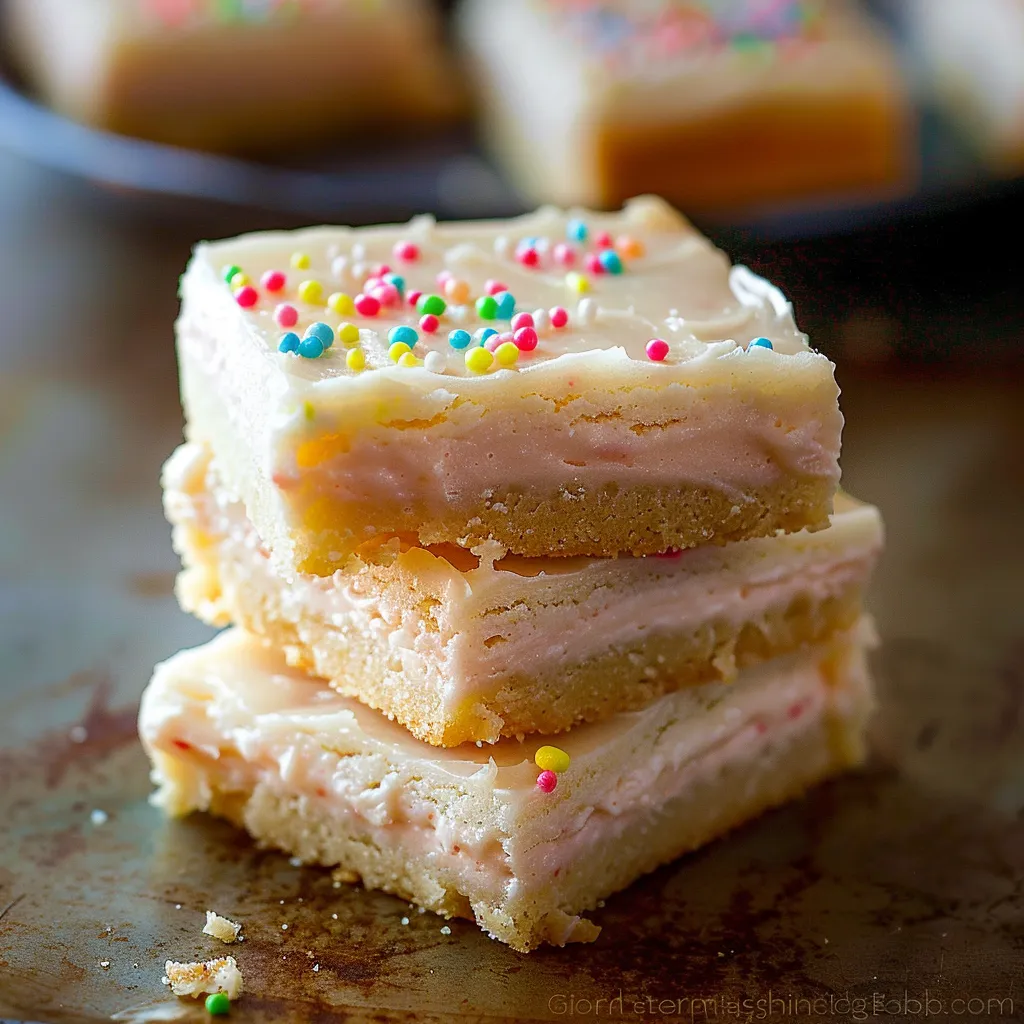 Sweet and tangy cream cheese bars with a buttery sugar cookie crust.