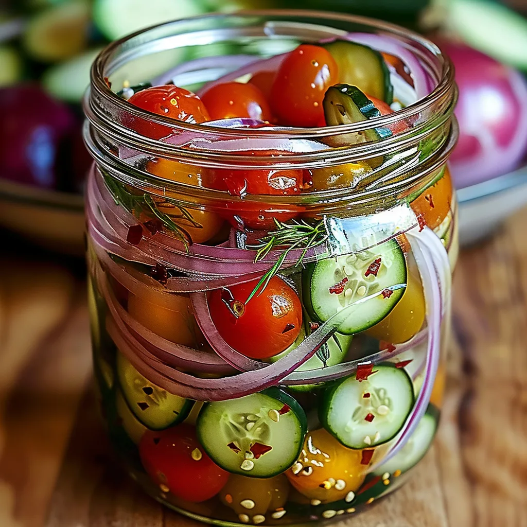 Tangy pickled cherry tomatoes and vegetables, a vibrant and flavorful snack or side.