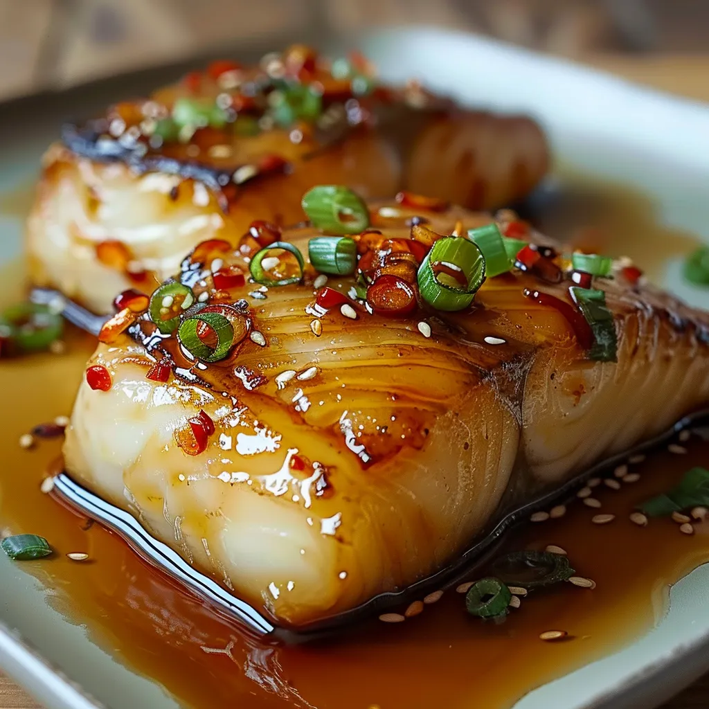 Tender cod fillets glazed with a savory ginger soy sauce, packed with flavor.