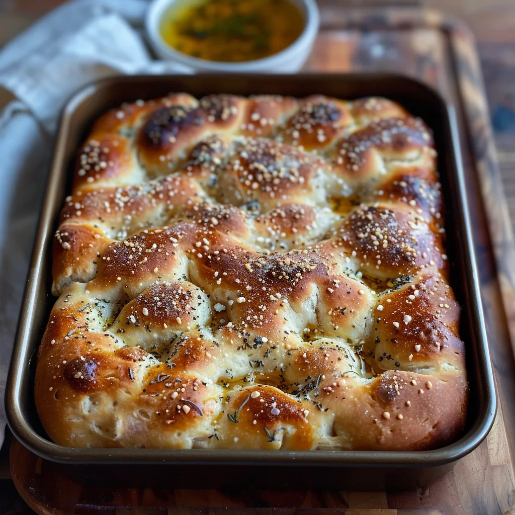 Flavorful sourdough discard focaccia with a golden crust and soft interior.