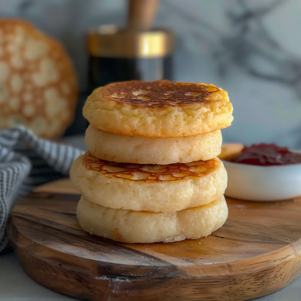 Homemade sourdough crumpets, a delicious treat for breakfast or tea time.