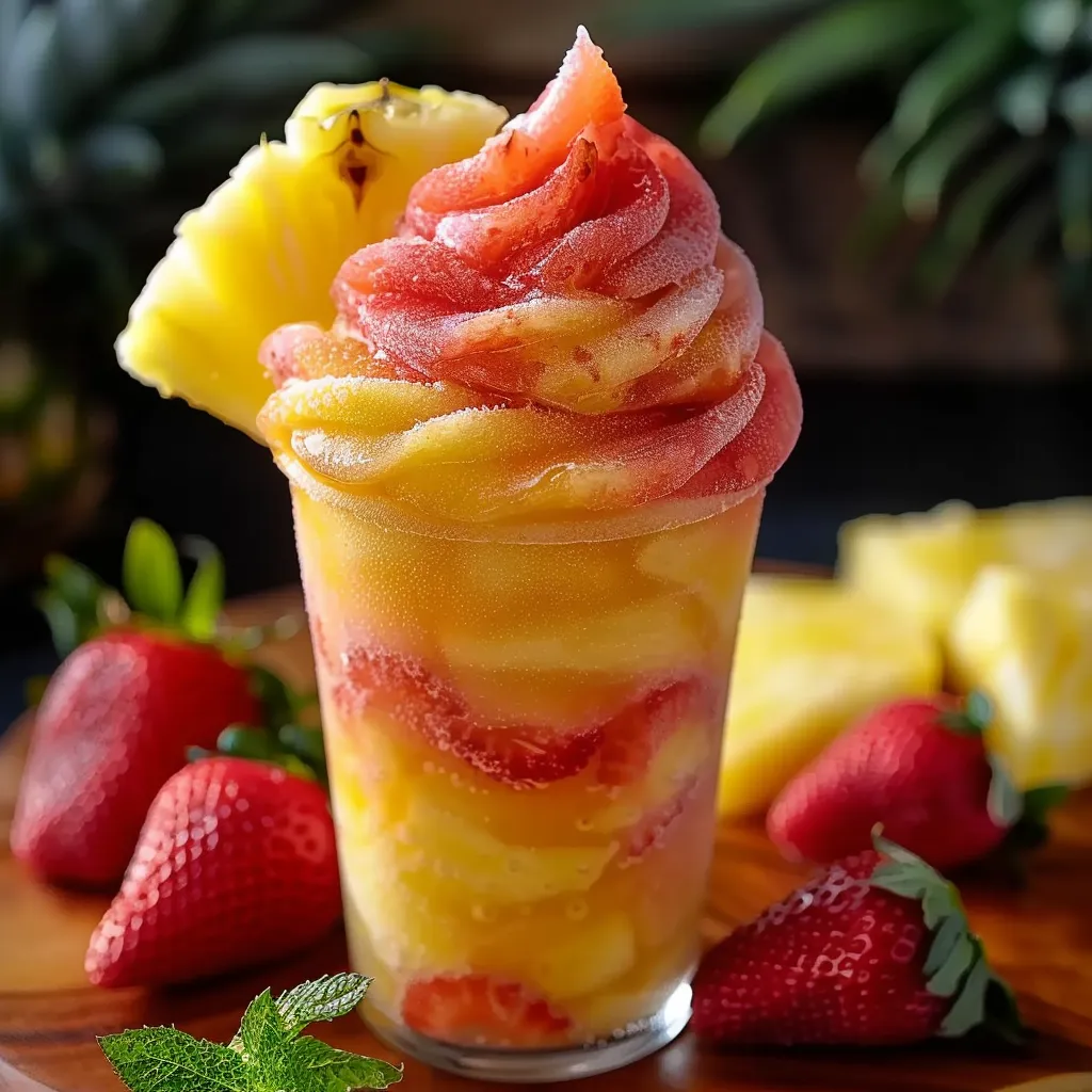 Pineapple Strawberry Swirled Slushies