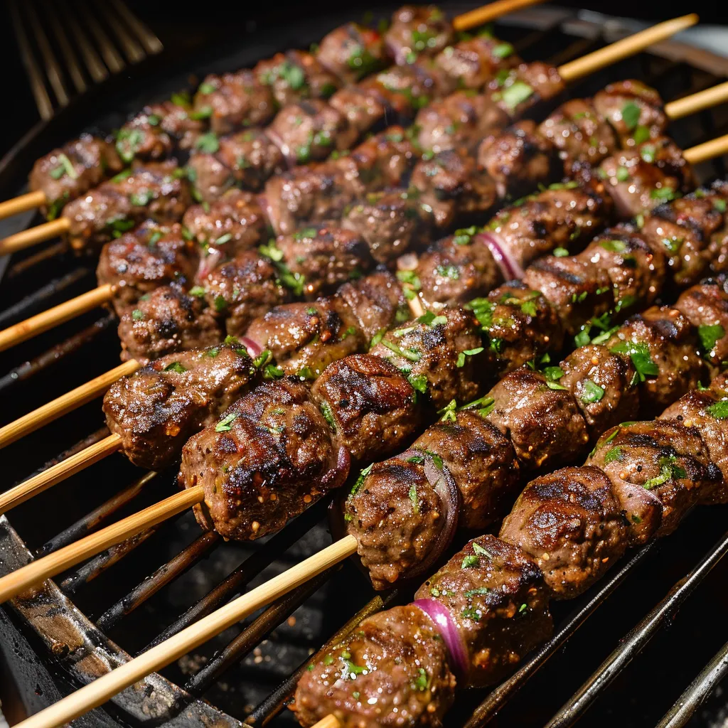 Juicy kafta kebabs seasoned with fresh herbs and spices, perfect for grilling.