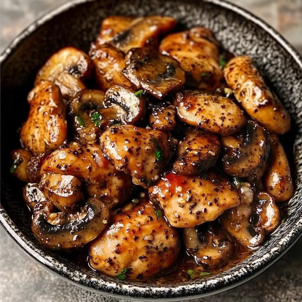 Black Pepper Chicken with Mushrooms In A Plate