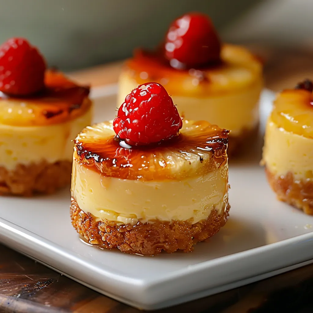 Sweet mini pineapple upside-down cheesecakes, a tropical twist on a classic dessert.