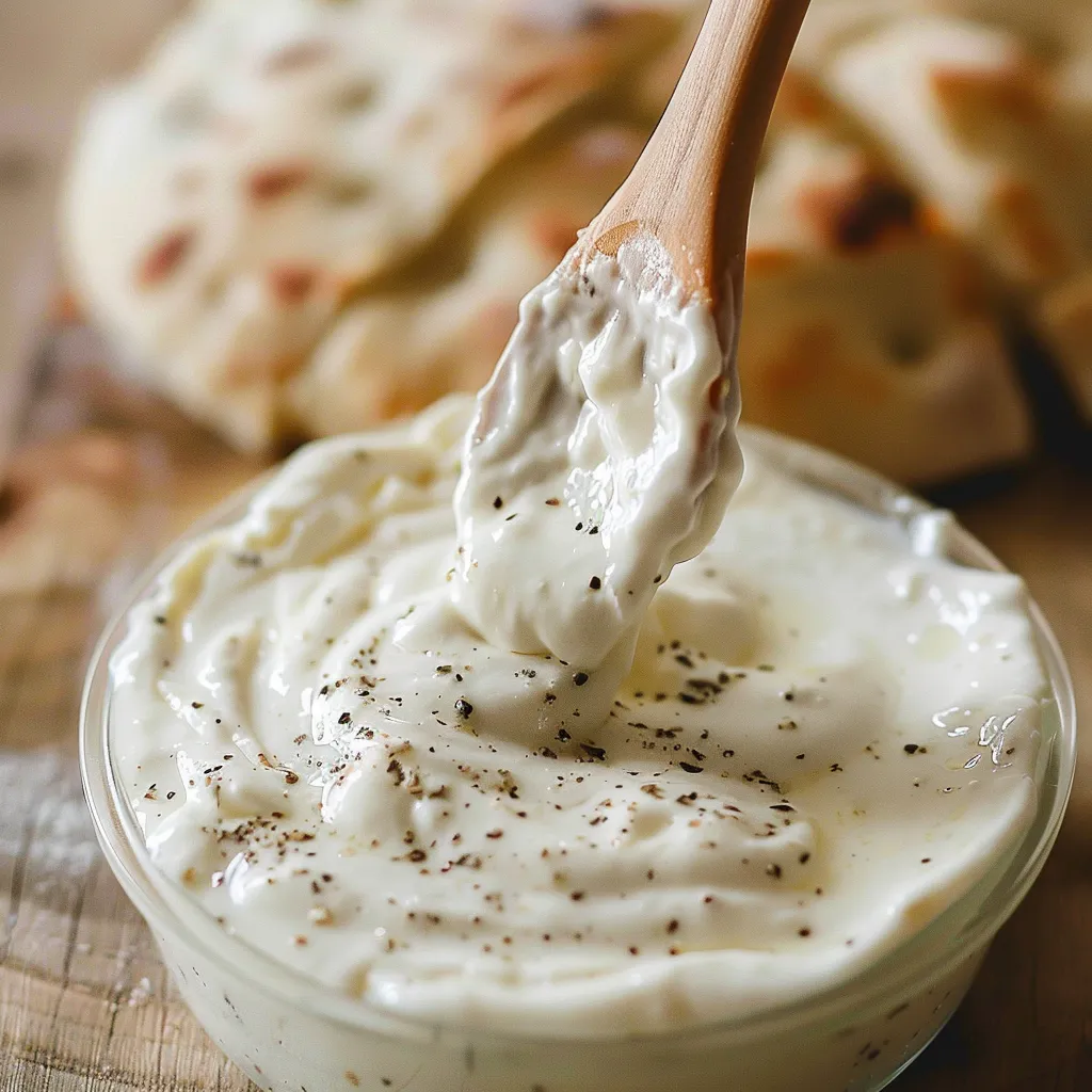 A wooden table with a bowl of cream cheese and a spoon.