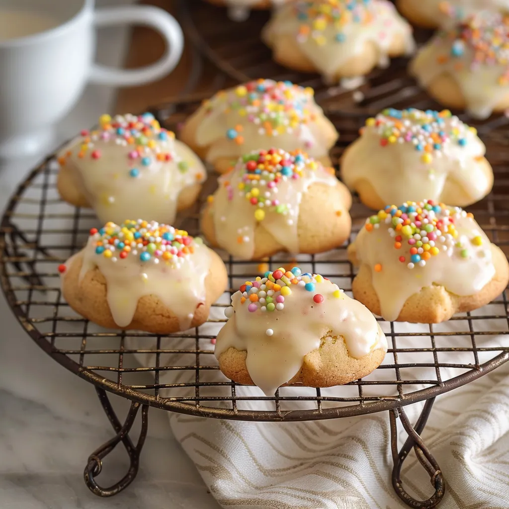 A tray of cookies with sprinkles on top.