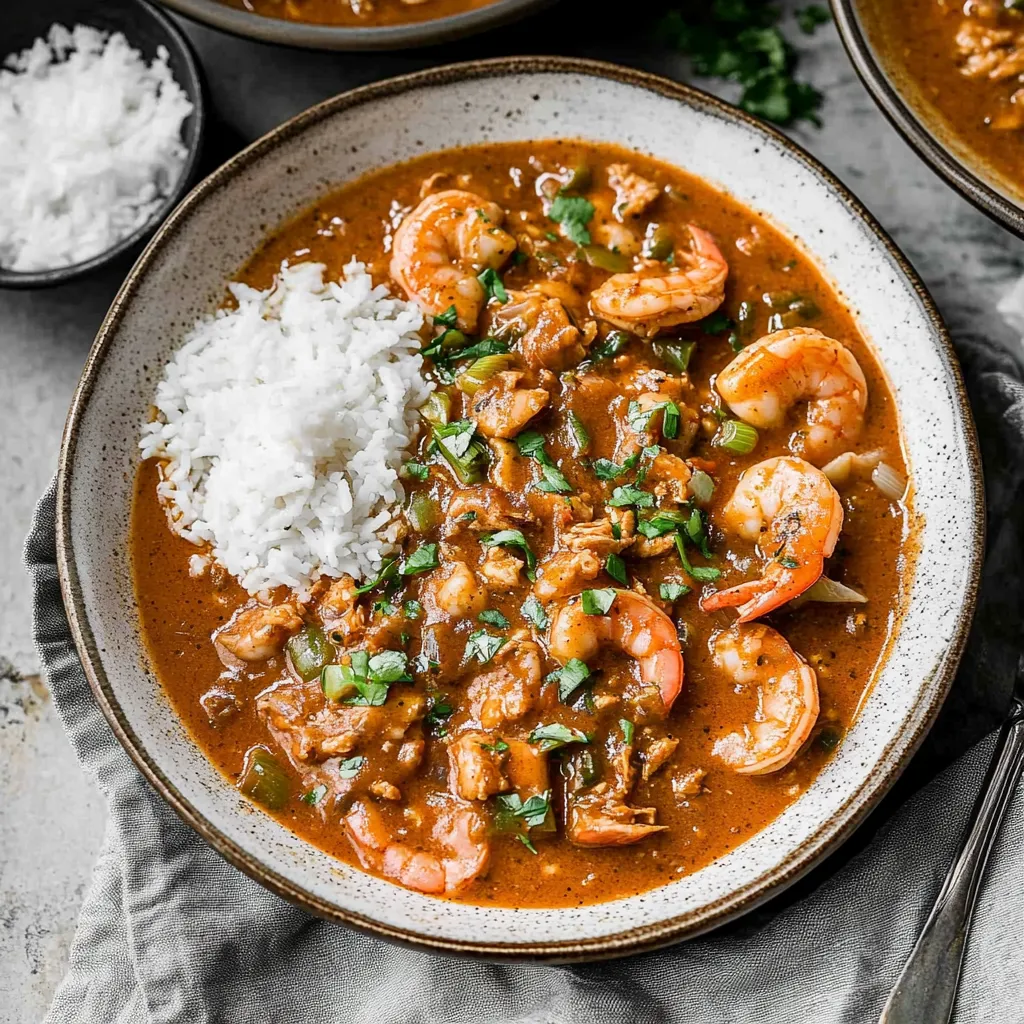 A bowl of shrimp and rice with a spoon in it.