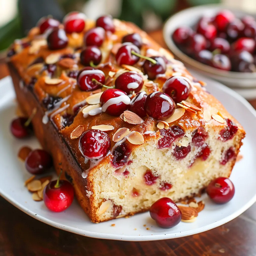 A delicious cake with cherries on top, ready to be eaten.