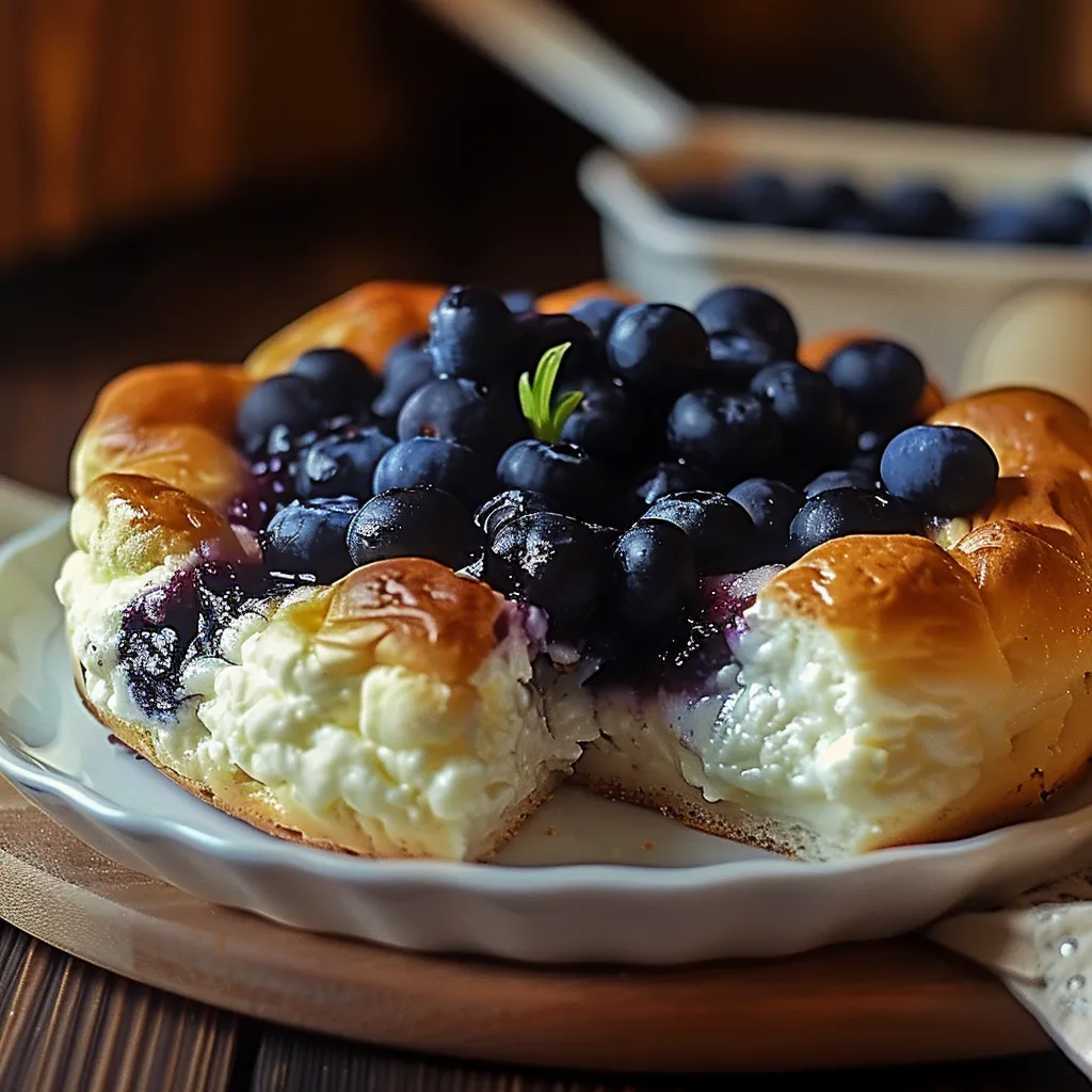 A blueberry pie with a blueberry on top.