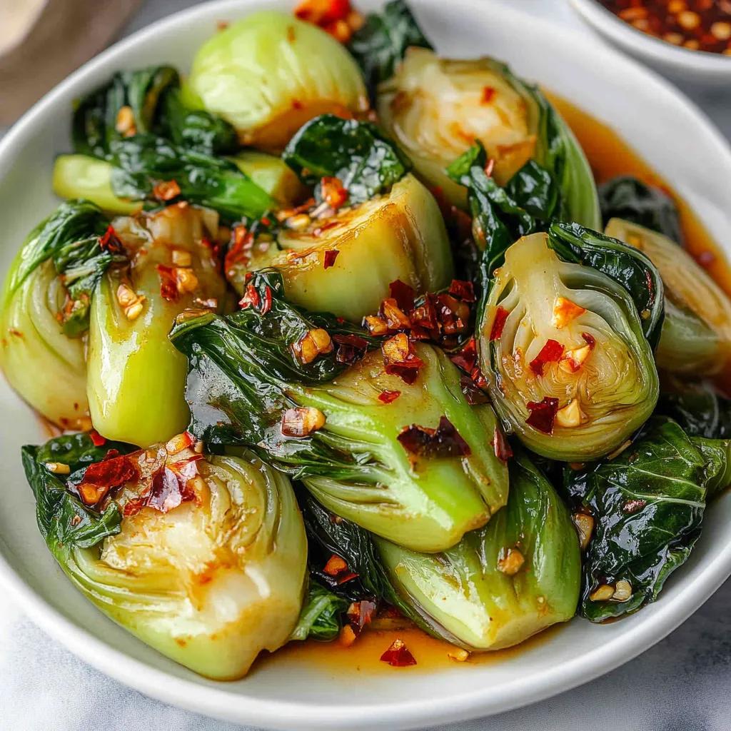 A bowl of vegetables, including broccoli and cabbage, is filled with a spicy sauce.