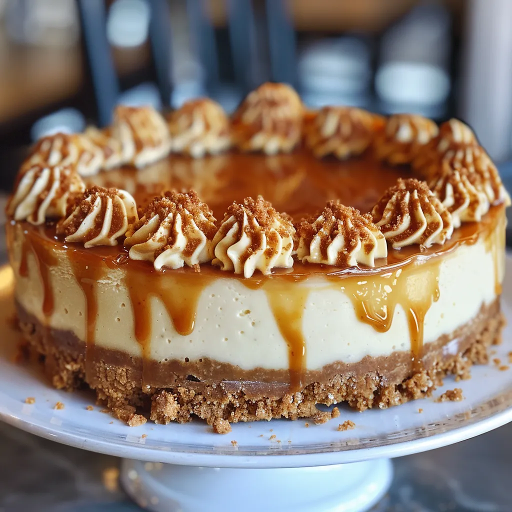 A slice of caramel cake with whipped cream on a plate.