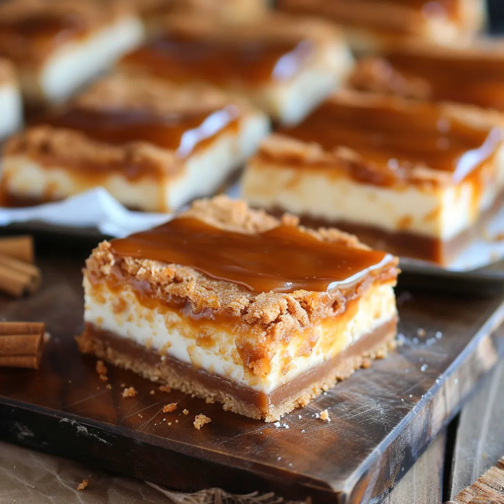 A delicious dessert with a caramel sauce on top, served on a wooden platter.