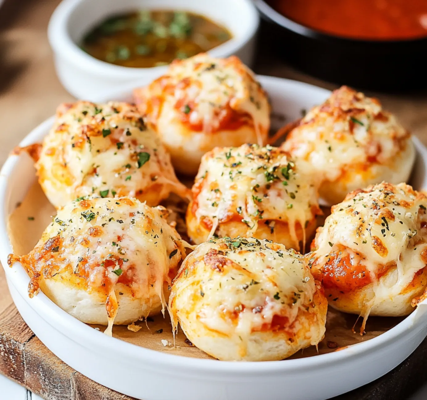 A plate of cheese stuffed breadsticks.