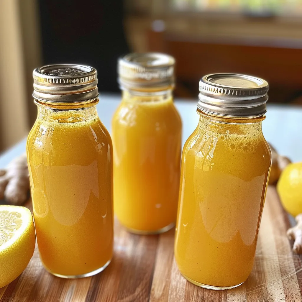 Three jars of orange juice on a table.