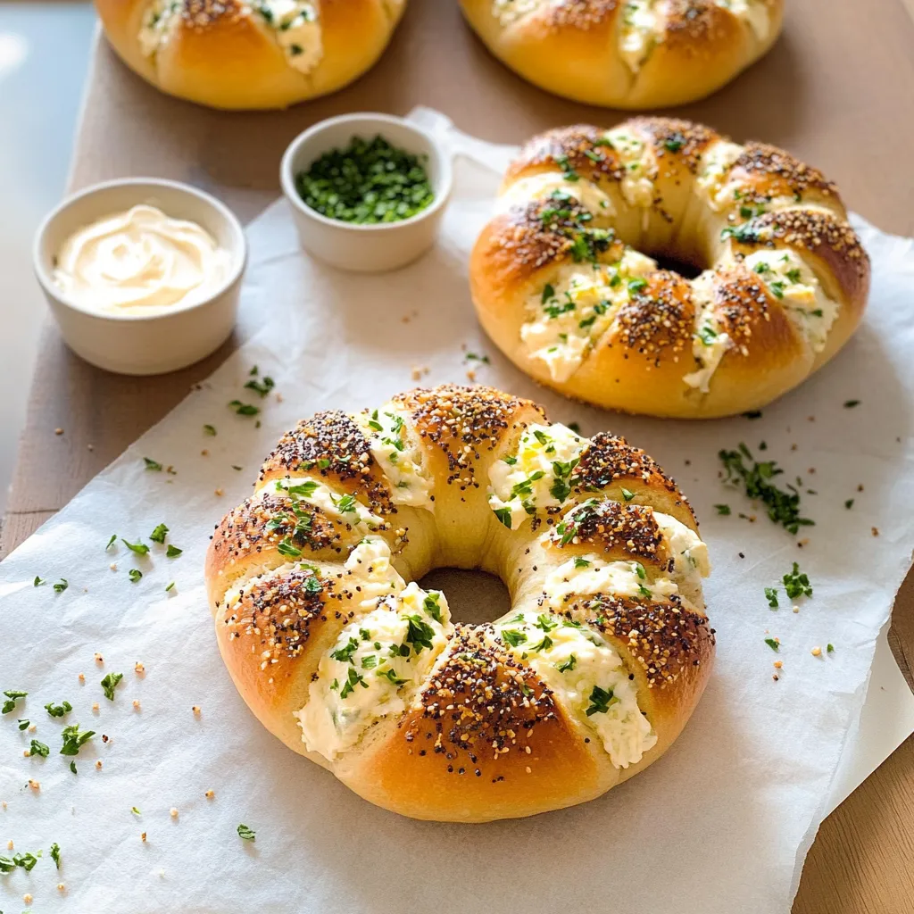 A table with a bagel and a bowl of seasoning.