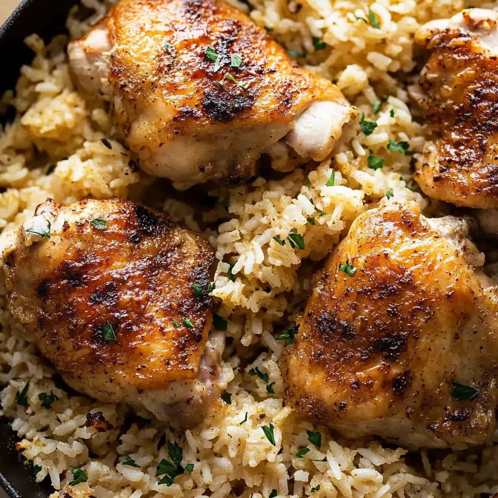 A plate of rice with chicken on top.