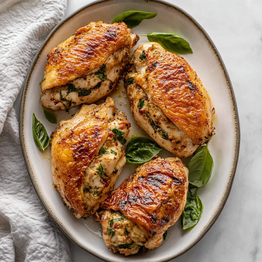 Chicken with greens on a plate.