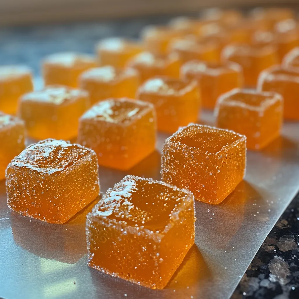 A tray of yellow cubes with sugar on top.