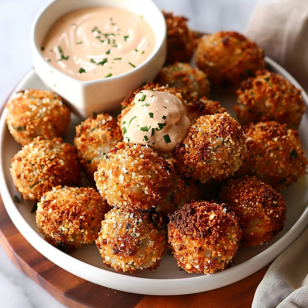 A plate of breaded food with a bowl of dipping sauce.