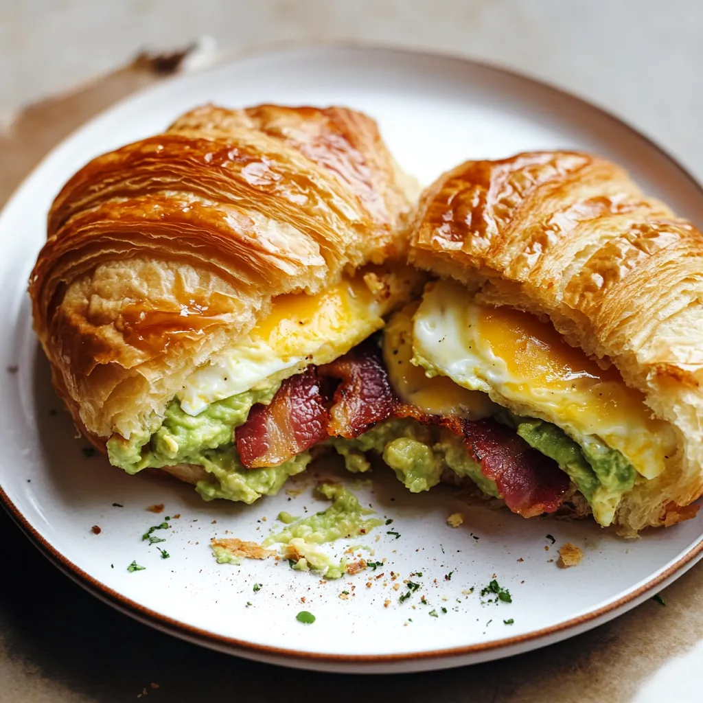 A breakfast sandwich with egg, bacon and avocado.