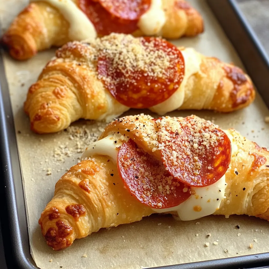 A pan of pepperoni and cheese croissants.