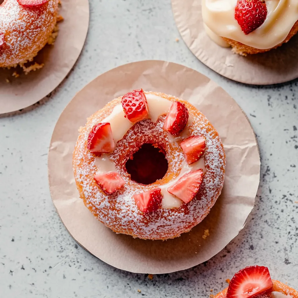 A strawberry filled pastry with white frosting.