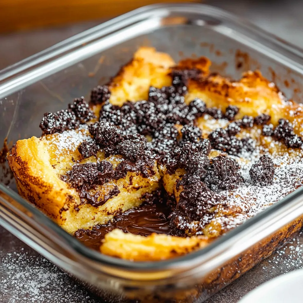 A pan of food with chocolate chips on top.