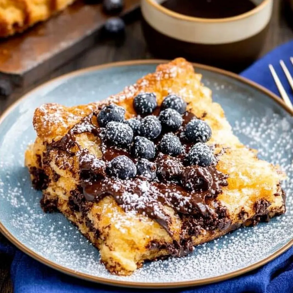 A plate of food with chocolate and blueberries.