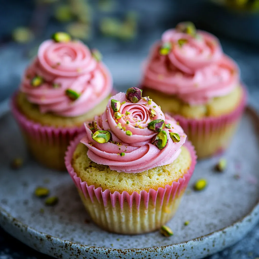 Vegan Mini Rose Pistachio Cupcakes