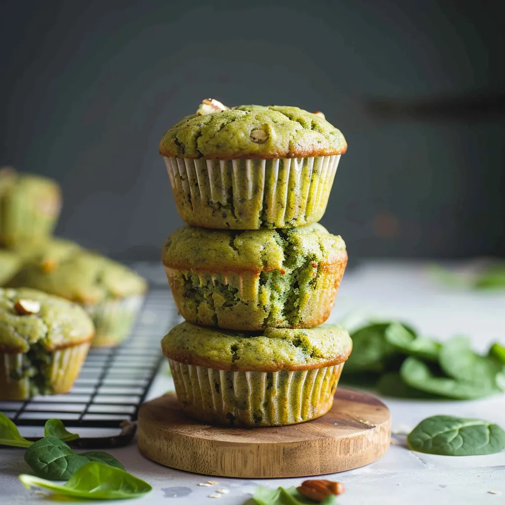 Three stacked green muffins.