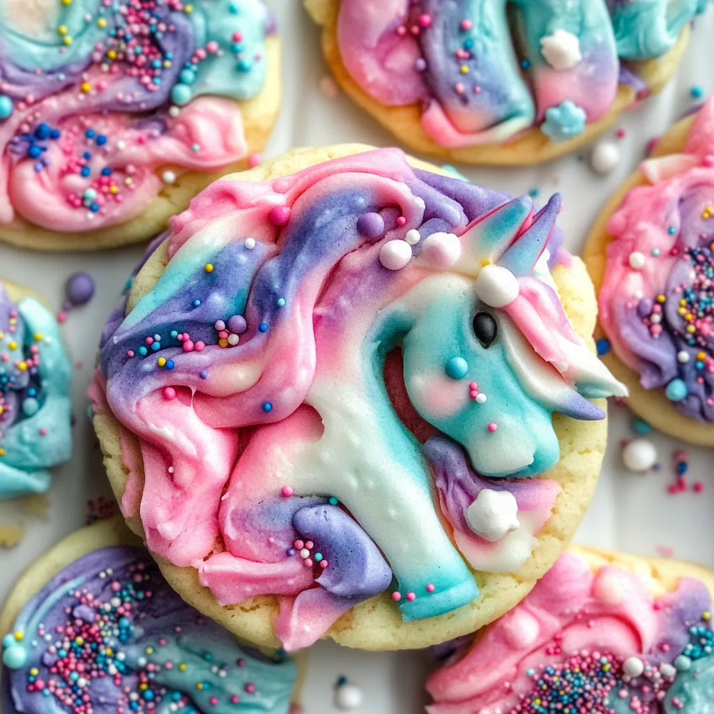 A cookie with a pink and purple frosting shaped like a unicorn.