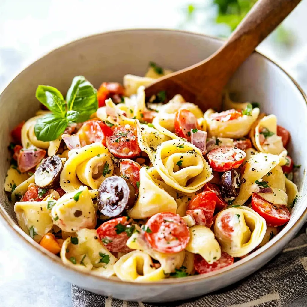 A bowl of pasta with tomatoes and basil.