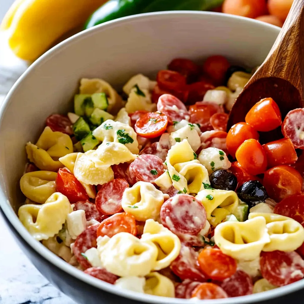 A bowl of pasta salad with tomatoes, cucumbers, and cheese.
