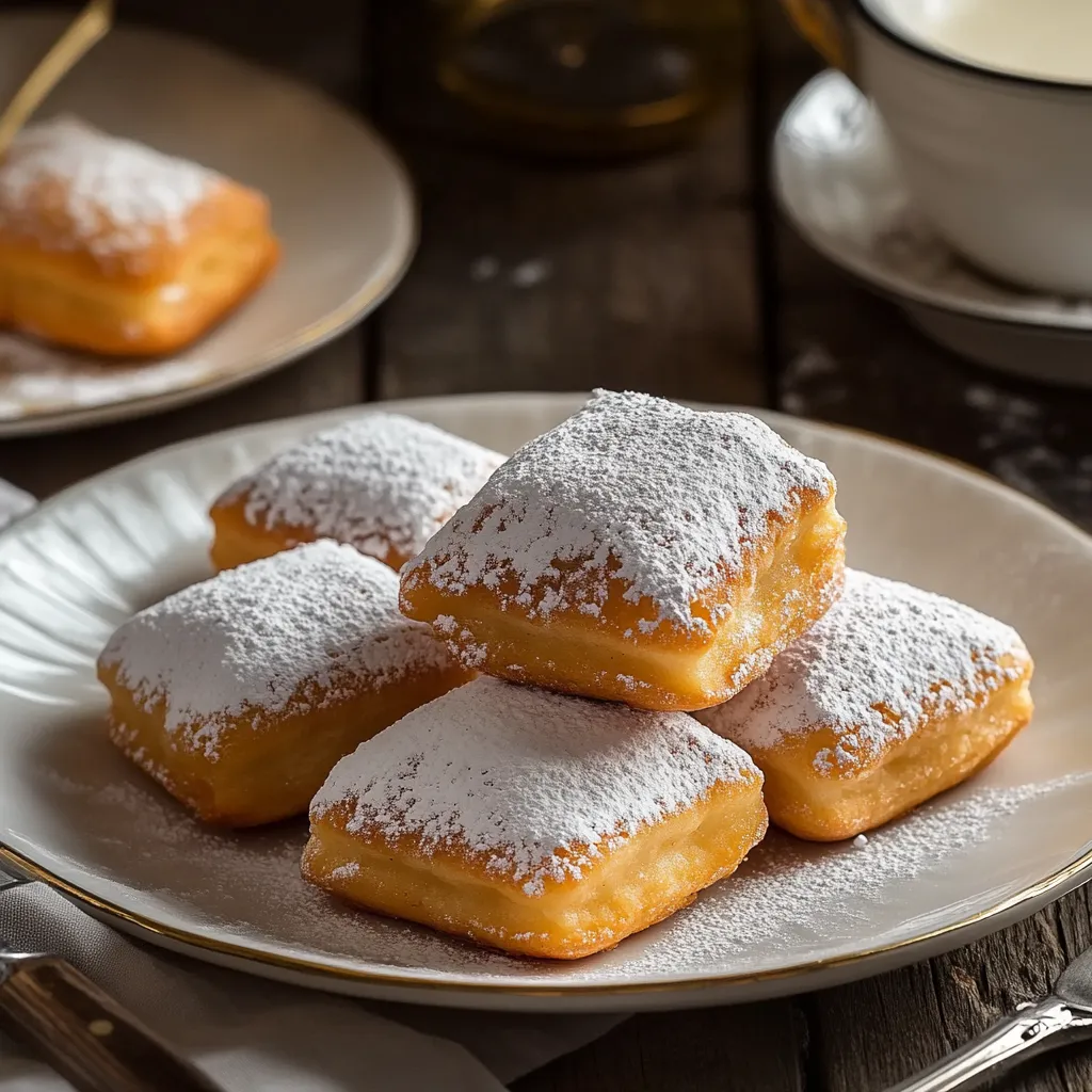 A plate of powdered sugar donuts.