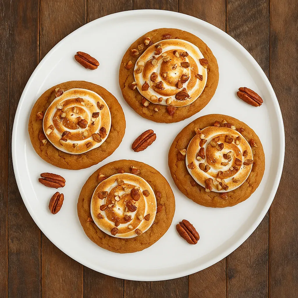 A plate of cookies with a swirl of frosting.